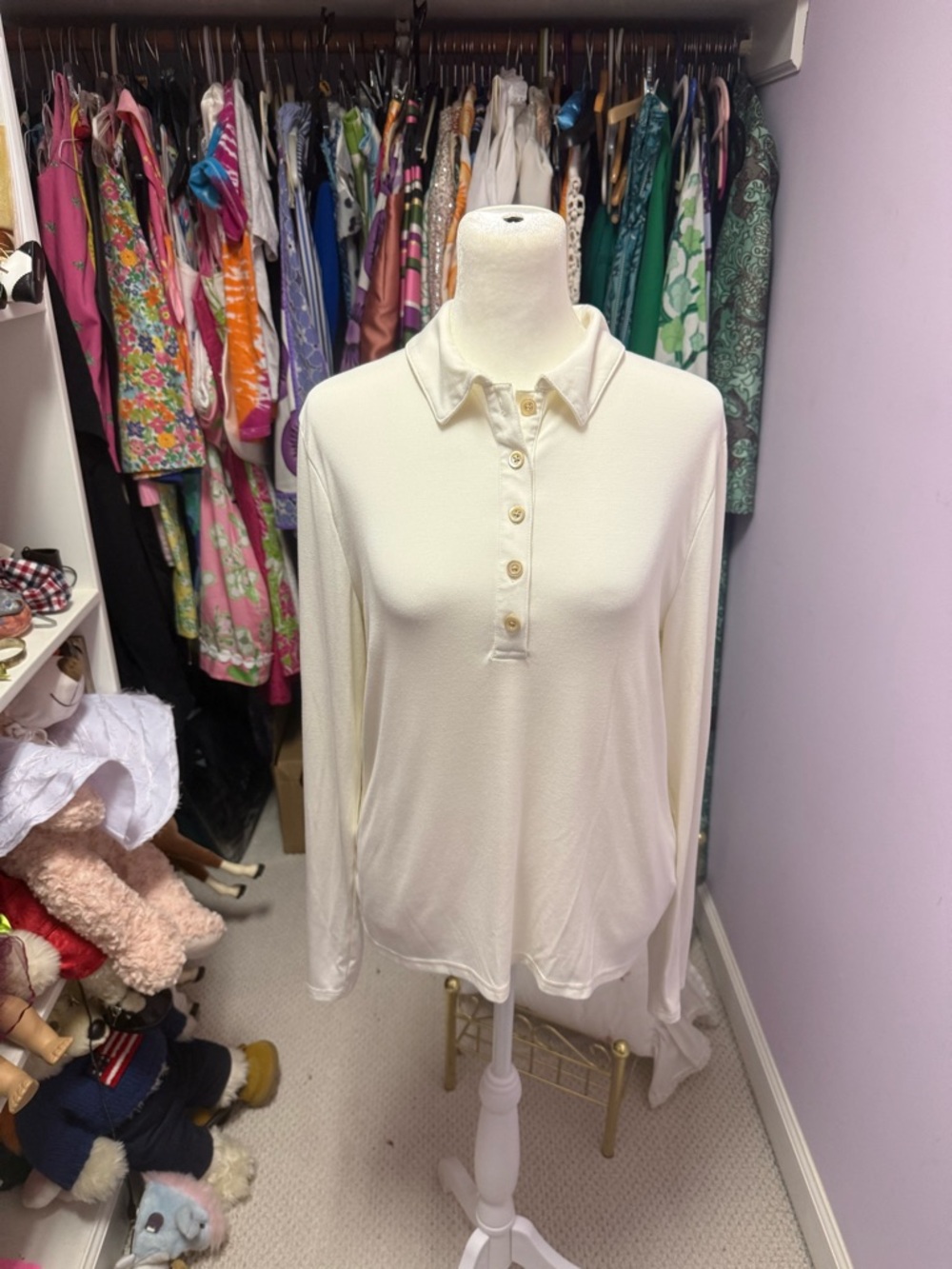 J. Crew Cream Long-Sleeve Polo Top